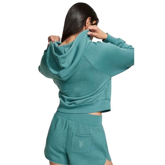 Victoria's Secret French Sage Graphic Cotton Fleece Half Zip Hoodie Size Small - Picture 2 of 9